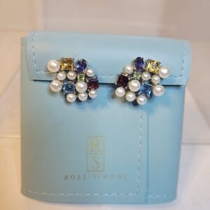 Ross-Simons Pearl and Gemstone Cluster Earrings 925 Sterling Silver
